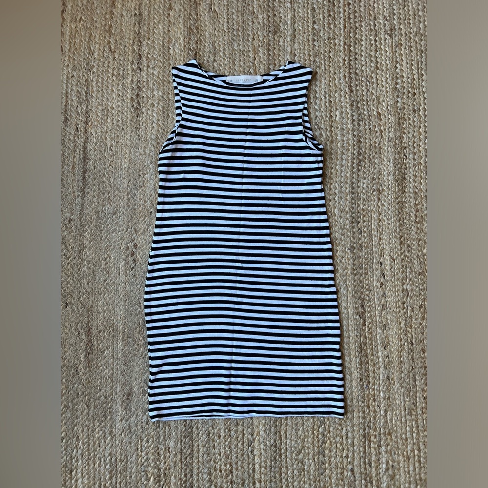 Zara Black and White Striped Crew Mini Dress Size S